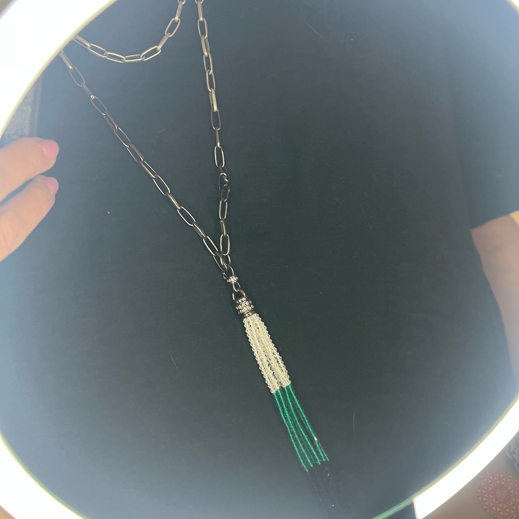 Double Layer Black, White And Green Tassel Necklace